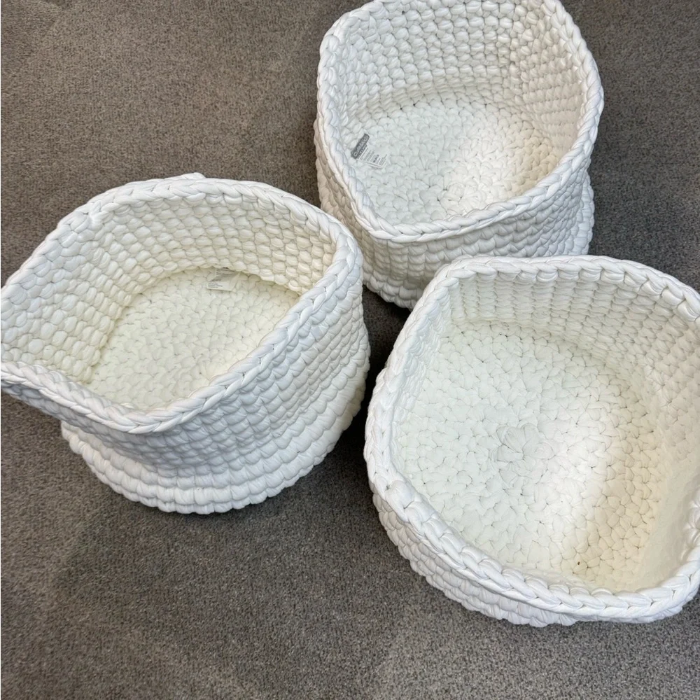 Crate and Barrel White Woven Storage Baskets